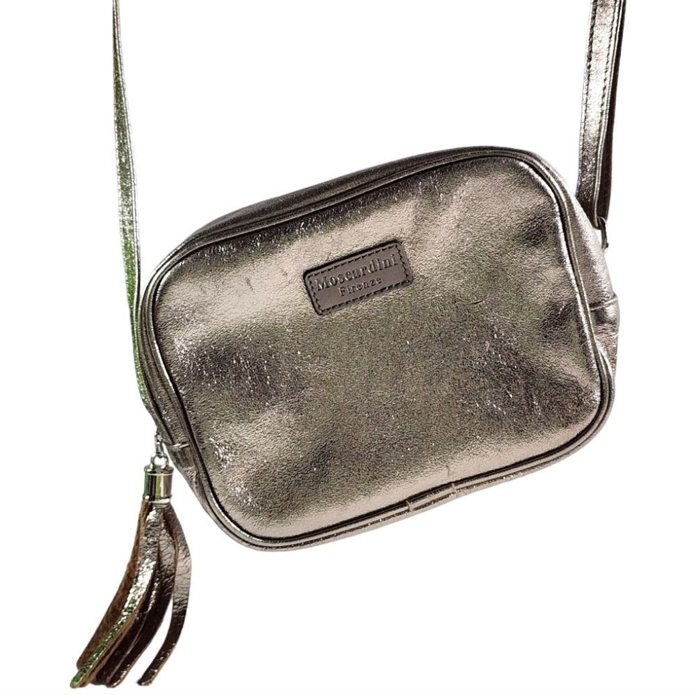 Leather Moscardini Firenze Metallic Crossbody Purse Bag - Made in Italy